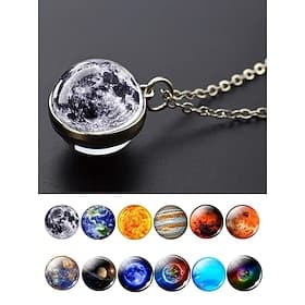 Heren planetenhanger ketting, sieraad van legering en glazen koepel, diverse ontwerpen van het zonnestelsel, minimalistische kosmische stijl, geschikt voor dag