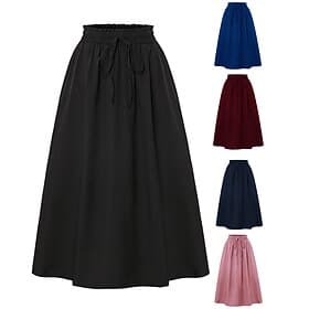 Women's Elegant Fashion Casual Maxi Mid Rise Skirts Plain Ruched Drawstring Micro-elastic Daily Street Wine Navy Black Pink Summer