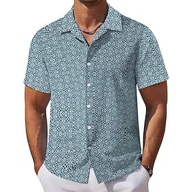Men's Shirt Texture Casual Shirt Button Up Shirt Jacquard Shirt Blue Brown Green Short Sleeve Plain Cuban Collar Casual Daily Clothing Apparel Elegant Fashion