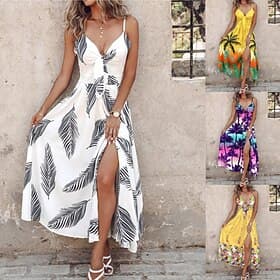 Women's Maxi long Dress Casual Dress A Line Dress Slip Dress Fashion Modern Daily Vacation Going out Regular Fit Floral Leaf Tropical Sleeveless Straps Black W