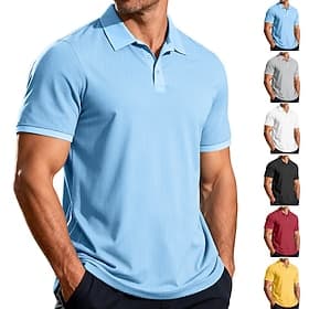 Men's Golf Shirt Waffle Knit Polo Shirt Casual Business Classic Short Sleeve Fashion Modern Solid Color Buttons Summer Spring Spring  Summer Regular Fit Black