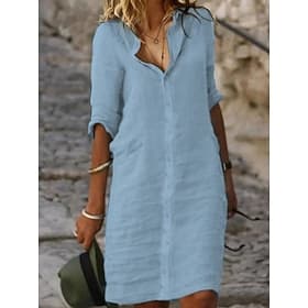 Women's Knee Length Dress Faux Cotton Linen Shirt Dress Casual Dress Cotton Dress Fashion Modern Outdoor Vacation Going out Regular Fit Plain Half Sleeve Shirt