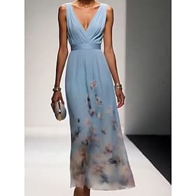 Women's Maxi Dress Casual Dress Chiffon Dress Elegant Fashion Modern Outdoor Vacation Going out Regular Fit Floral Sleeveless V Neck Blue Pink Purple Green Sum