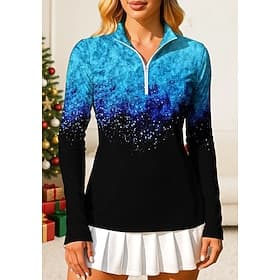 Women's Gradient Marble Abstract Art Polo Sweatshirt Tops Shirt Sport Shirt Long Sleeve Print Quarter Zip Pullover UPF50 UV Resistant UV Protection Elastic Bre