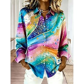 Women's Shirt Button Down Shirt Casual Shirt Buttons Graphic Abstract Elegant Stylish Casual Long Sleeve Shirt Collar Regular Tops Daily Holiday Going out Blue