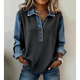 Women's Tunic Vintage Stylish Long Sleeve Regular Tops Black Dark Gray Summer Spring