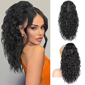 Ponytail Extension, 18 Inch Black Claw Clip Ponytail Extensions for Women, Multi Layered Fluffy Thick Wavy Jaw Clip in Pony Tails Fake Hair Soft Synthetic Hair