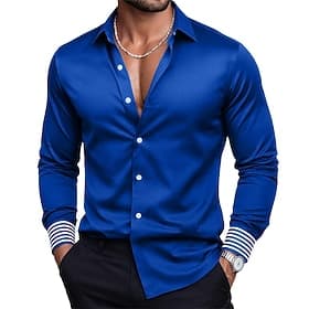 Men's Shirt Satin Shirt Dress Shirt Button Up Shirt Prom Shirt Gradient Wedding Formal Black Wine Navy Blue Royal Blue Long Sleeve Turndown All Seasons Clothin