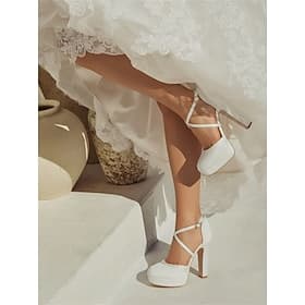 Damen-Plateau-Pumps aus blauem Satin mit überkreuzten Riemchen – elegante Pumps im Vintage-Stil für Hochzeiten und Abschlussfeiern