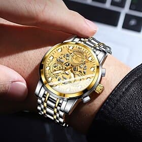 New Multi-Functional Men's Watch, Luxury Quartz Watch for Men, Glow-in-the-Dark Display, Skeletonized Dial Design, Accurate Timekeeping, Suitable for Daily Wea