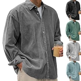 Men's Shirt Casual Shirt Corduroy Shirt Button Up Shirt Black White Navy Blue Blue Purple Long Sleeve Turndown Outdoor Street Clothing Apparel Vintage Casual