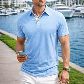 Men's Polo Cotton Bamboo Shirts Golf Shirt Casual Work Lapel Polo Collar Short Sleeve Basic Modern Solid Color Patchwork Buttons Summer Spring  Summer Regular