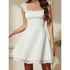 Women's Mini Dress Lace Dress White Dress Slip Dress Elegant Fashion Modern Outdoor Vacation Going out Regular Fit Plain Sleeveless Square Neck Blue Black Whit