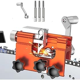 Chainsaw Chain Sharpening Jig, Portable Hand Crank Chain Saw Blade Sharpener Tool Kit, Fits All Kinds of Chain Saws and Electric Saws, with 3 Sharpening Heads