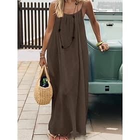 Femmes Robe maxi Robe fourreau Robe d'été Robe Nuisette Occasionnel Quotidien Coupe Ample Uni Sans manches Bretelles spaghetti Bleu Noir Blanche Vin Été