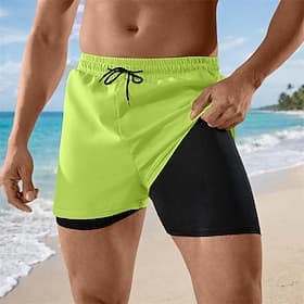 Men's Swim Trunks Swim Shorts Boxer Swim Shorts Shorts Drawstring Elastic Waist Solid Color Quick Dry Breathable Above Knee Casual Beach Swimming Vacation Fash