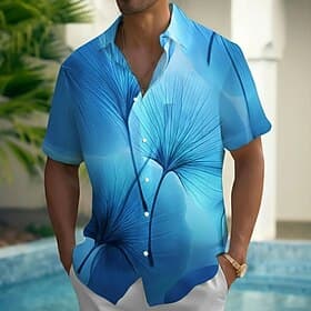 Men's Leaf Gradient Color Tropical Plants Summer Hawaiian Shirt Button Up Shirt Aloha Shirt Short Sleeve Hawaiian Vacation Summer Spring Turndown 3D Print Coll