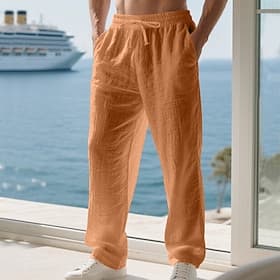 Homme Pantalons en Lin Pantalons Pantalon d'été Pantalons Amples Cordon de serrage Taille Élastique Jambe Droite Uni Confort Respirant Longueur complète Occasi