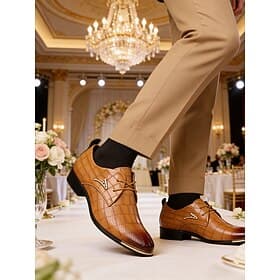Men's Brown Crocodile-Embossed Faux Leather Oxfords – Premium Design for Weddings, Business Events and Formal Occasions