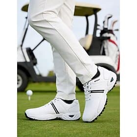 Men's White Golf Shoes, Breathable Upper with Cushioned Support Sole, Lightweight Athletic Design, Ideal for Golf Players  Outdoor Courses