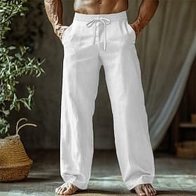 Homme Pantalons en Lin Pantalons Pantalon d'été Pantalons Amples Pantalons de Plage Cordon de serrage Taille Élastique Jambe Droite Uni Confort Respirant Longu thumbnail 9
