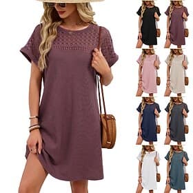 Women's Mini Dress T Shirt Dress Tee Dress Summer Dress Casual Daily Loose Fit Plain Short Sleeve Crew Neck Blue White Pink Red Summer
