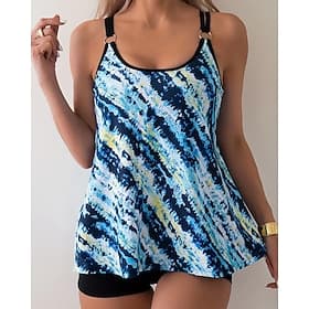 Women's Bathing Suit Tankini 2 Pieces Printed Boyleg Quick Dry Elastic Sleeveless Swimwear Swimsuit Surfing Beach Swimming Summer