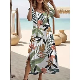 Women's Maxi Dress T Shirt Dress Tee Dress A Line Dress Summer Dress Vacation Casual Beach Going out Regular Fit Floral Graphic Short Sleeve Crewneck Green Sum