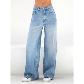 Women's Jeans Wide Leg Fashion Streetwear Full Length High Waist Plain Pocket Comfy Soft Comfortable Micro-elastic Outdoor Street Blue Spring Fall Spring, Fa