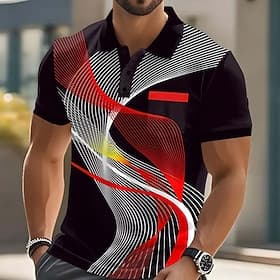Homme Géométrique Ligne Polo Manche Courte Polos Chemises à Col Occasionnel Extérieur Athleisure Tenue quotidienne Impression 3D Boutons Été Bleu Rouge Violet