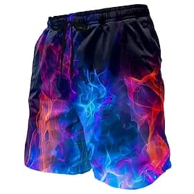 Men's Flame Neon Glow Swim Trunks Swim Shorts Board Shorts Mid Waist Fashion Casual Outdoor Vacation Dailywear Side Pockets Mesh Lining Elastic Drawstring Wais