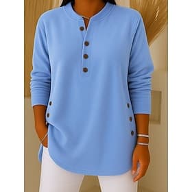 Women's T Shirt Tee Top Buttons Plain Elegant Fashion Classic Long Sleeve V Neck Regular Tops Daily Going out Weekend White Pink Navy Blue Gray Light Blue Spri