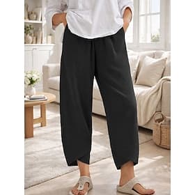 Per donna Pantaloni in cotone e lino Gamba larga Chinos Pantaloni Estivi Vacanza Streetwear Essenziale Lunghezza alla caviglia Vita media Semplice Tasca Comodo