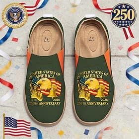 Women's USA Printed Wide-fit Slip-On Shoes – Lightweight Walking Shoes, Patriotic Urban Casual Style for Street Wear, Festivals, Travel  Everyday Use