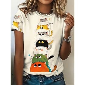 Women's T Shirt Print Graphic Animal Vintage Stylish Classic Short Sleeve Crew Neck Round Neck Regular Tops Daily Weekend White / Black Black White Summer Spri