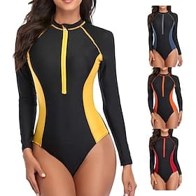 Femmes Maillot de Bain Rash Guard Patchwork fermeture éclair sur le devant Protection Solaire UV UPF50 Séchage Rapide manche longue Le Maillot de corps maillo