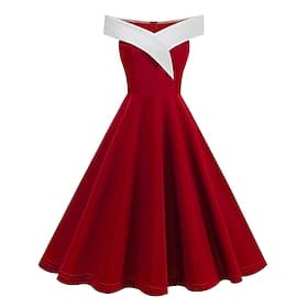 1950s Retro Vintage Knee Length Dress Swing Dress Flare Dress Sleeveless Audrey Hepburn Off Shoulder High Waist Solid Color Fit  Flare Swing V Neck Fancy Dress