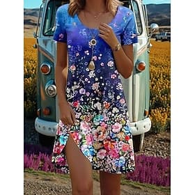 Women's Mini Dress Sundress T Shirt Dress Tee Dress A Line Dress Summer Dress Vacation Casual Daily Beach Holiday Regular Fit Floral Graphic Half Sleeve Crew N