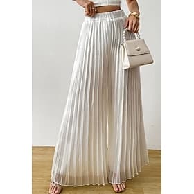 Women's Wide Leg Chinos Vacation Fashion Streetwear Full Length Medium Waist Solid Color Patchwork Pocket Elastic Waistband Comfy Breathable Inelastic Daily Ou