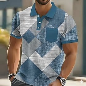 Homme Bloc de Couleur Géométrique Polo Manche Courte Polos Chemises à Col Vêtement décontracté de travaile Extérieur Athleisure Tenue quotidienne Impression 3D