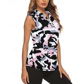 Women's Camo / Camouflage Sport Shirt Golf Polo Shirt Tennis Shirt Sleeveless Zipper High Elasticity Moisture Wicking Breathable Tennis Golf Pickleball Turndow
