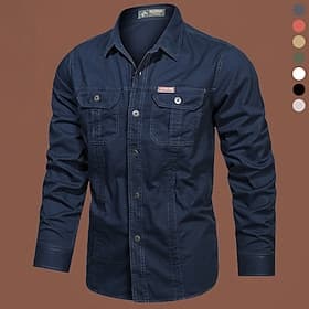 Men's Cargo Shirt Hiking Shirt Tactical Military Shirt Long Sleeve Turndown Top Outdoor Breathable Spring Autumn / Fall Cotton Black White Army Green Hunting W