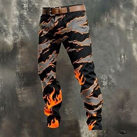 Men's Optical Illusion Flame Trousers Dress Pants Suit Pants Mid Waist Casual Outdoor Vacation Slim Fit Pants with Pockets Spring Fall 3D Print Black / Blue Bl