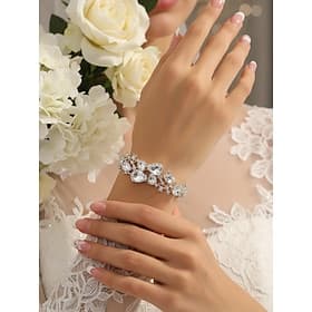 Women's Crystal Floral Cuff Bracelet, Sparkling Rhinestone Bridal Bangle, Elegant Luxury Statement Jewelry for Wedding, Bride, Bridesmaids, Engagement and Form
