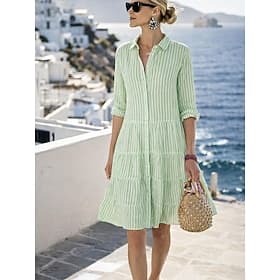 Women's Mini Dress Shift Dress Summer Dress Casual Daily Regular Fit Striped Long Sleeve Lapel Blue Yellow Pink Red Summer Spring Fall