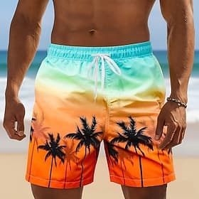 Men's Coconut Tree Gradient Color Tropical Plants Swim Trunks Swim Shorts Board Shorts Mid Waist Hawaiian Beach Vacation Wear Side Pockets Mesh Lining Elastic thumbnail 2