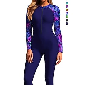 Women's Standard Rash Guard Full Body Rash Guard One Piece Surfing Suit Floral Tropical Zip Up with Built in Bra Front Zip UV Sun Protection Full Coverage UPF