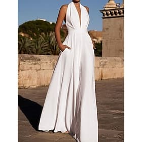 Femmes Normal Combinaison Élégant Couleur Unie Sans manches Jambe large Col Halter Patchwork Avec Poches Quotidien Vacances Coupe régulière Noir Blanche Vert V