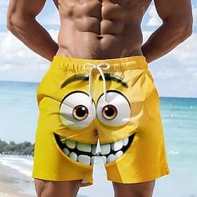 Voor heren 3D Print 3D-cartoon Lach gezicht Lange zwembroeken Zwemshorts Boardshorts Medium Taille Hawaii Grappig Strandvakantie Zijzakken Mesh voering Elastis