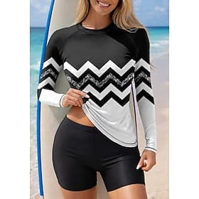 Damen Rash Guard Badeanzug Anti UV Shirt Tankini-Badeanzüge Geometrisch Farbblockierung 2 teilig Herausnehmbare Polsterung Boyleg UV-Sonnenschutz UPF50 UV Schu